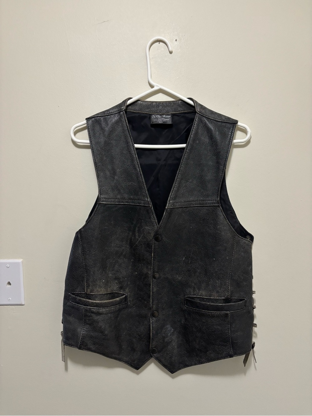 Vintage On The Fringe Handcrafted Toronto Black Leather Vest (Size Medium)